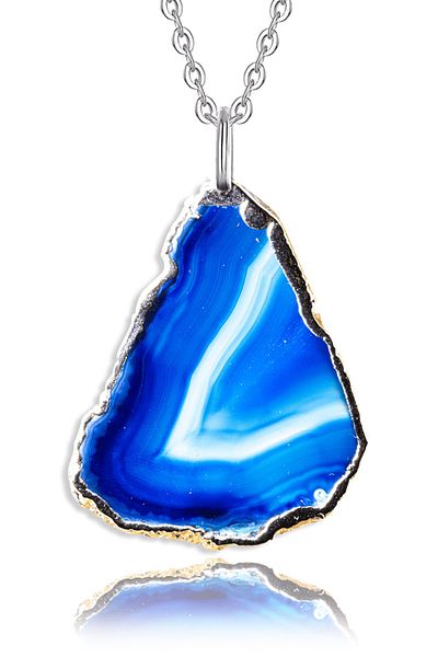 Tesbih Atölyesi Quality Natural Patterned Blue Agate Stone Necklace