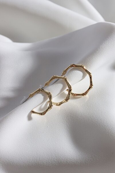 Süspüs Accessories Kadın 3'lü Gold Halka Küpe Set