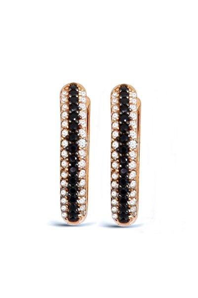 Argentum Concept 925 Ayar Gümüş Siyah Beyaz Taşlı Halka Küpe - K051501