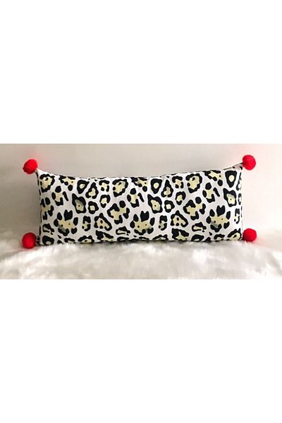 KIRLENTİM E646-8030 Pompom Leopard Patterned Double Sided Digital Printed Throw Pillow Cover