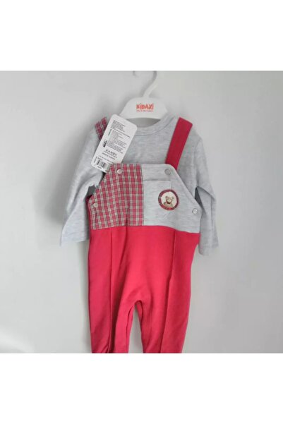 Kidaxi Erkek Bebek Ekose Detaylı Ayıcıklı Salopet Takım 1-9 Ay Bordo