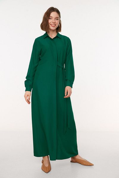 Trendyol Modest Zelené košilové šaty se skrytou légou TCTSS22EB0118