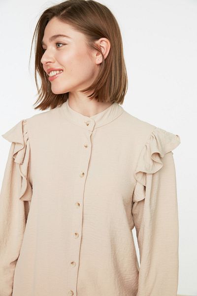 Trendyol Modest Detailní tkaná košile s límcem Stone Judge TCTSS22GO0107