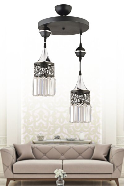 Genel Markalar Dilara Sarkıt Tepsi Siyah 2'li Krom Aşağı Bakan Kristal Taşlı ...