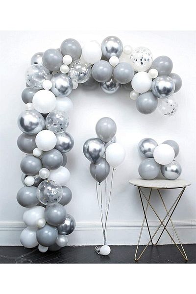 LOTUS PARTY 60 Pieces - Metallic Silver - White - Chrome Gray Balloon Chain