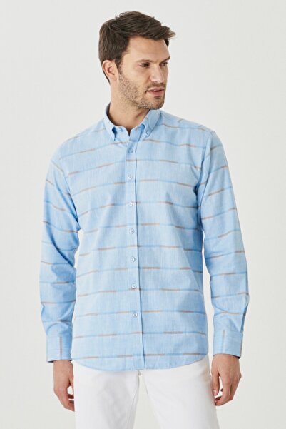 ALTINYILDIZ CLASSICS Чоловіча світло-блакитна смугаста сорочка комфортного кр...