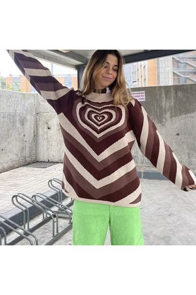 Köstebek Πουλόβερ με σχέδιο καρδιάς Ars Harajuku καφέ
