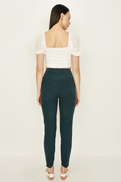 Select Moda Γυναικείο παντελόνι σιγάρετο Petrol Green Suede