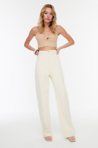 Trendyol Collection Ekrü magas derekú széles lábú farmernadrág TWOAW22JE0258