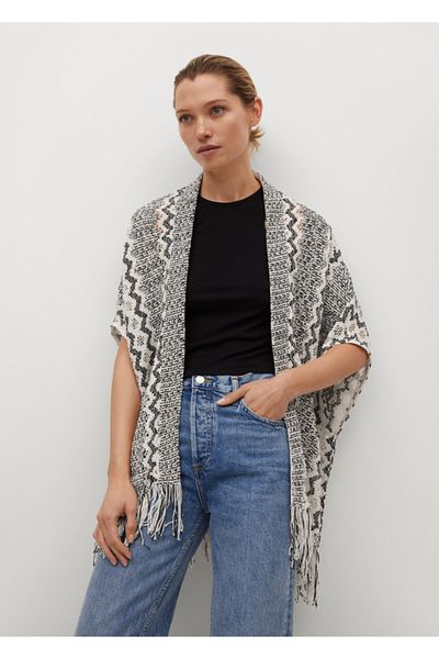 MANGO Woman Дамски перфориран плетен кафтан Ekrü