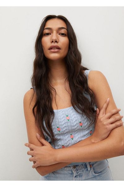 MANGO Woman Floral Knit Crop Top