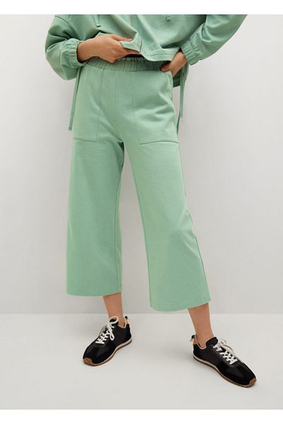 MANGO Woman Women's Pastel Green Pocket Cotton Trousers