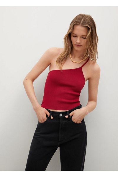 MANGO Woman Women's Red Knotted Asymmetrical Top