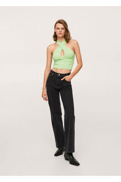 MANGO Woman Top de damă, verde pastel, încrucișat cu cordon