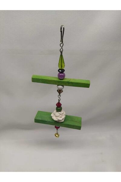 Mavi Kaktüs Kuş Salıncağı Ahsap Yeşıl Tüneklı 2 Katlı Dekoratıf Kuş Salıncağı...