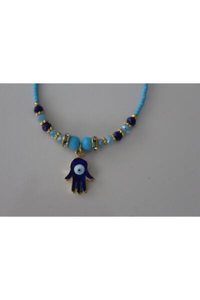 eGRAPEE سوار نسائي مزين بالخرز على شكل عين الشر مع رمز يد فاطمة الأم