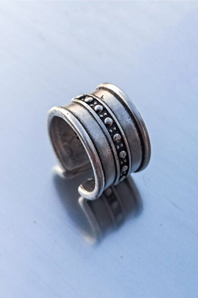 The Collection Gümüş Kaplama Antik Kalkan Model Ayarlanabilir Yüzük