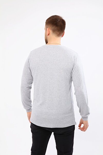 Çamdalı İş Elbiseleri V Neck Gray Long Sleeve Sweatshirt Single Jersey Work T-Shirt