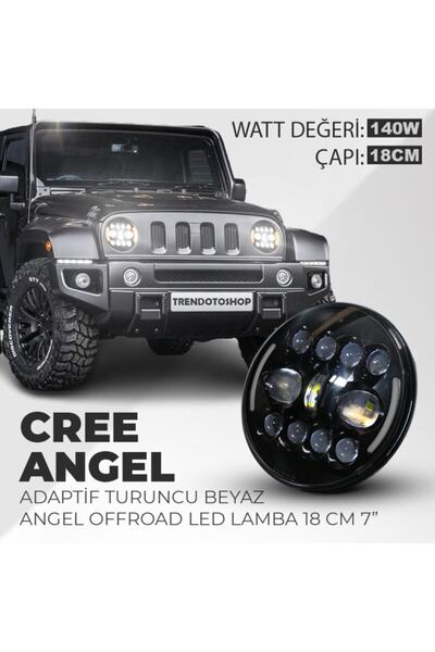 C9 18 Cm 7” Turuncu Beyaz Angel Adaptif Cree Angel 8 Modlu Offroad Led Lamba Drl