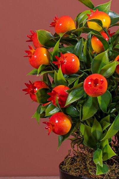 YAPAY ÇİÇEKÇİNİZ Siyah Saksıda Yapay Nar Ağacı