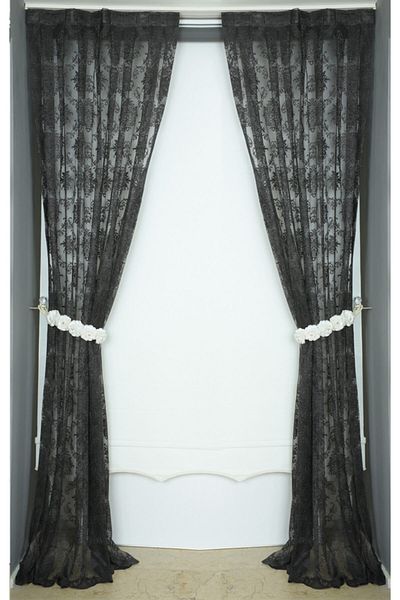 AKÇA TEKSTİL Damaks Model Anthracite Color Single Wing Ready-made Planted Pleated Background Curtain 75*260 Cm