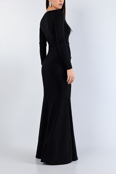Secret Passion Lingerie Μαύρο μακρύ φόρεμα με σχισμή με βολάν V λαιμόκοψη 129290 W