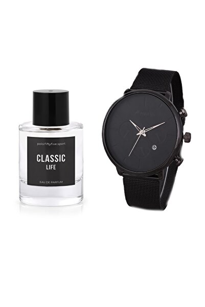 Polo55 Özel Yılbaşı Temalı Hediye Kutusunda Tebrik Notlu Erkek Saat Parfüm Çikolata Seti