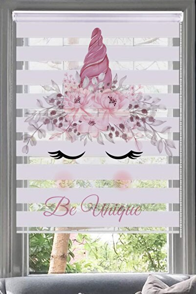 Lotus Pembe Unicorn Tacı Baskı Zebra Perde-bebek Odası- Çocuk Odası-pembeunicorn