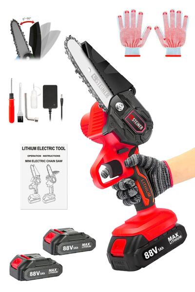 STEİNER Alman 88 v 5 Ah Çift Akülü Dal Kesme 10 cm Palalı Budama Testere Bıçkı Makinesi Çantalı