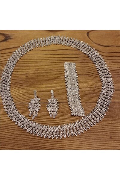 HAS GÜMÜŞ Kırkayak Model 925 Ayar Elişi Gümüş Telkari Bayan Üçlü Set