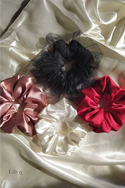 TOKALİLYA Kadın Saten Saç Lastik Toka Seti Simit Scrunchie Saç Toka Seti (sev...