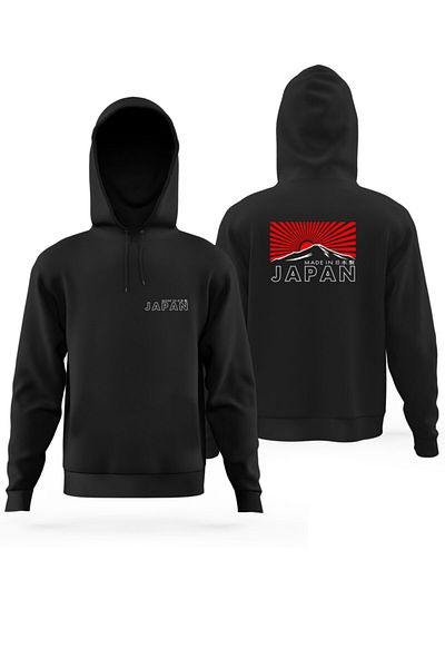 YEACHY Unisex Μαύρο Ιαπωνικό φούτερ με στάμπα μπροστά και πίσω