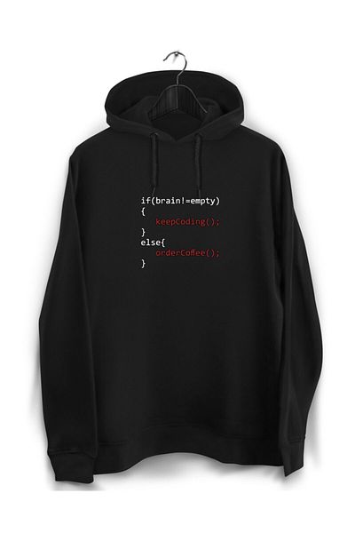 YEACHY Unisex Black Encoder - Δώρο Προγραμματιστή - Φούτερ με στάμπα με κουκούλα