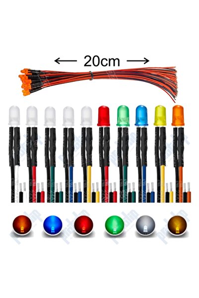 Genel Markalar 12v 5mm Diffüz Led 20 Cm Kablolu ( Turuncu ) 5 Adet