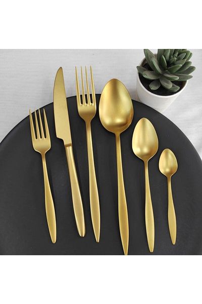 BRONDOFF Carmen 42 Piece Matte Gold Titanium Fork Spoon Set