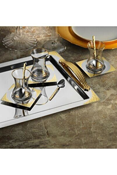 Olca Tiamo Çelik Çay Tepsisi Ottoman Gold