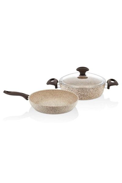 FALEZ 3 Piece Creamy Granite Cookware Set