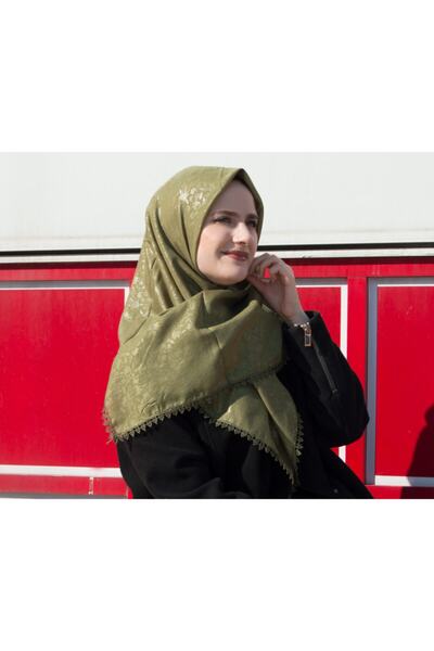 AYSİM TEKSTİL Kadın Haki Güpürlü Kendinden Desenli Kare Örtü