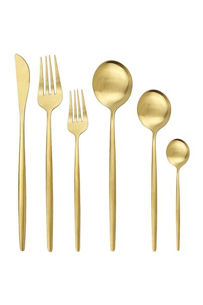 DMR LİFE طقم ملاعق وشوكة 36 قطعة من Elite Matte Gold لـ 6 أشخاص