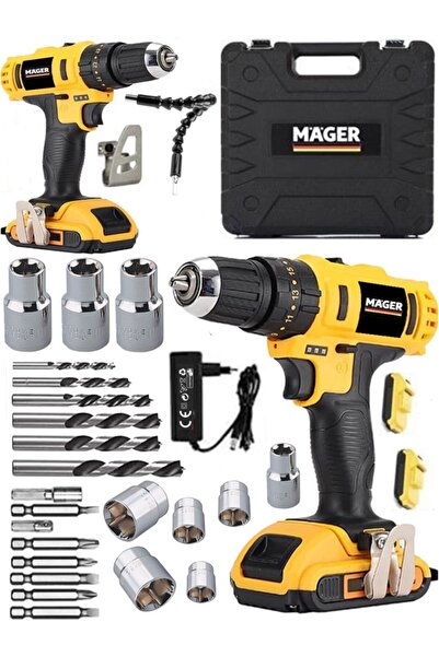 Mager Mgrk1032drb Çift Akülü Darbeli Matkap Ve Özel Alışım 27 Parça Paslanmaz Prof Usta Set Hediyeli