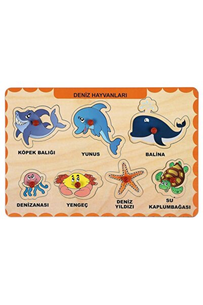Genel Markalar Ahşap Tutmalı Eğitici Yapboz Puzzle Deniz Hayvanları
