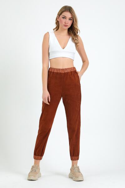 Leather Club Karamel Süet Spor Fit Deri Pantolon