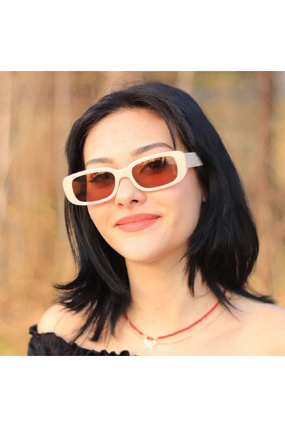 LOOKUP Cream Square Rectangle Vintage-retro Unisex Sunglasses