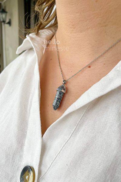 Hello Minaste Spotted Obsidian Natural Stone Hexagonal Column Necklace