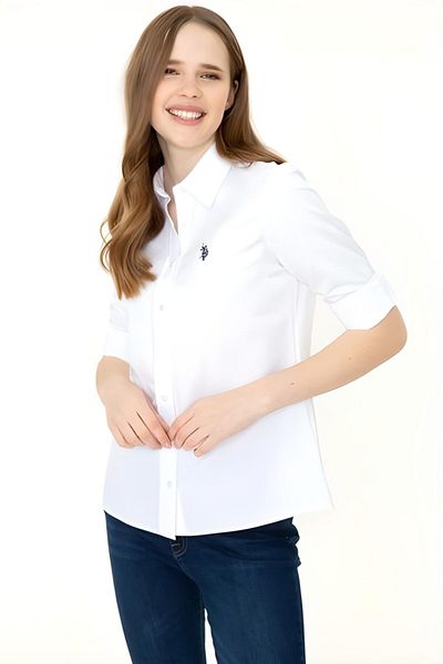 U.S. Polo Assn. Uzunkol Λευκό Γυναικείο Πουκάμισο - Βασικό Μοντέλο