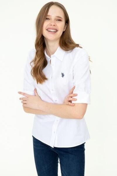 U.S. Polo Assn. Beyaz Kadın Gömlek Uzunkol Basic