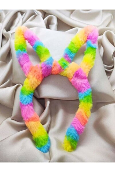 MAKSESUAR Цветна дъга с зайчески уши плюшена корона