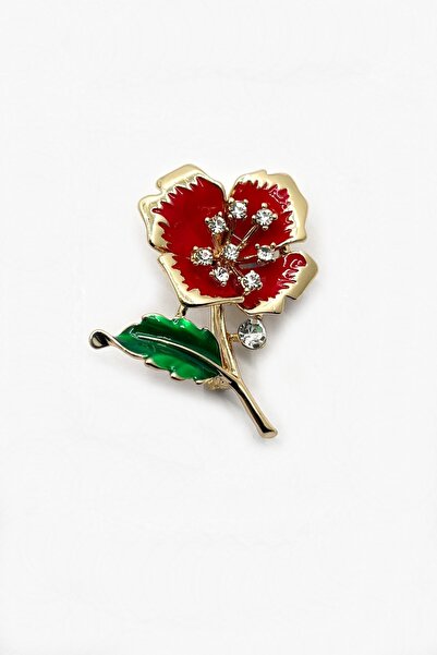 Gold And Red Gemstone Flower Brooch