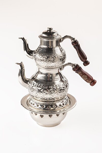 DMT COPPER HOME طقم إبريق شاي نحاسي من Dmt Gaziantep ومجموعة سيفاس للشرفة مطرزة بالزهور يدويًا بالكامل