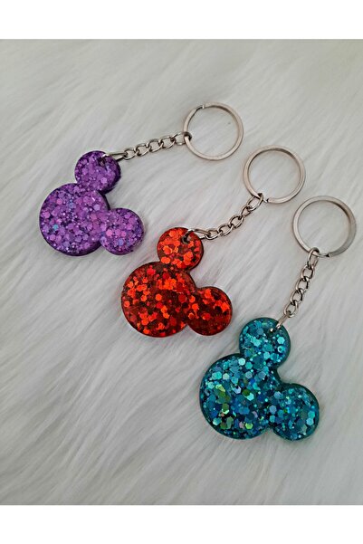 3lü Mickey Mouse Anahtarlık Seti Kırmızı Mor Turkuaz 3lü Mickey Anahtarlık